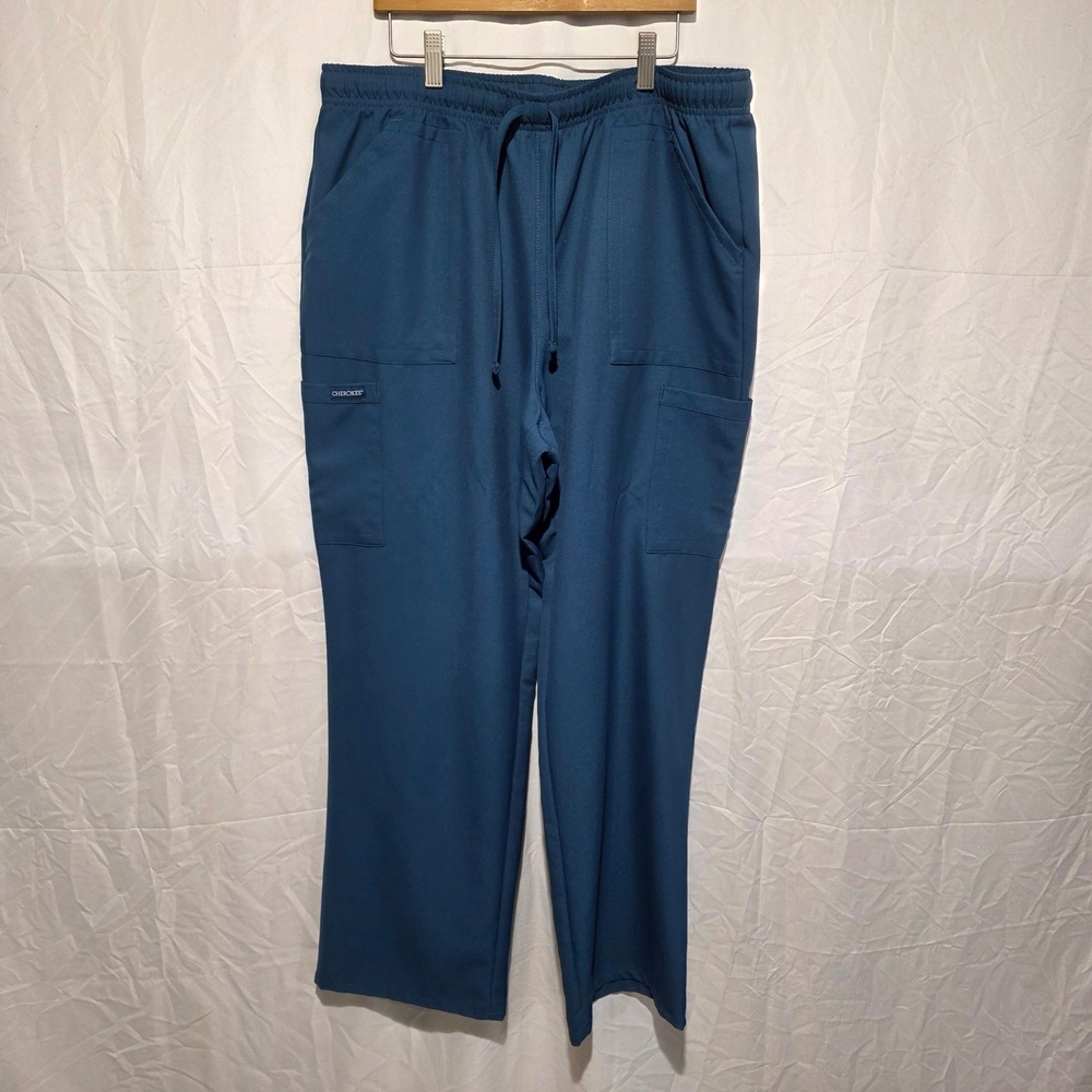 Cherokee Workwear Scrub Pants Teal Blue Cargo Drawstring Large CK272A Mens